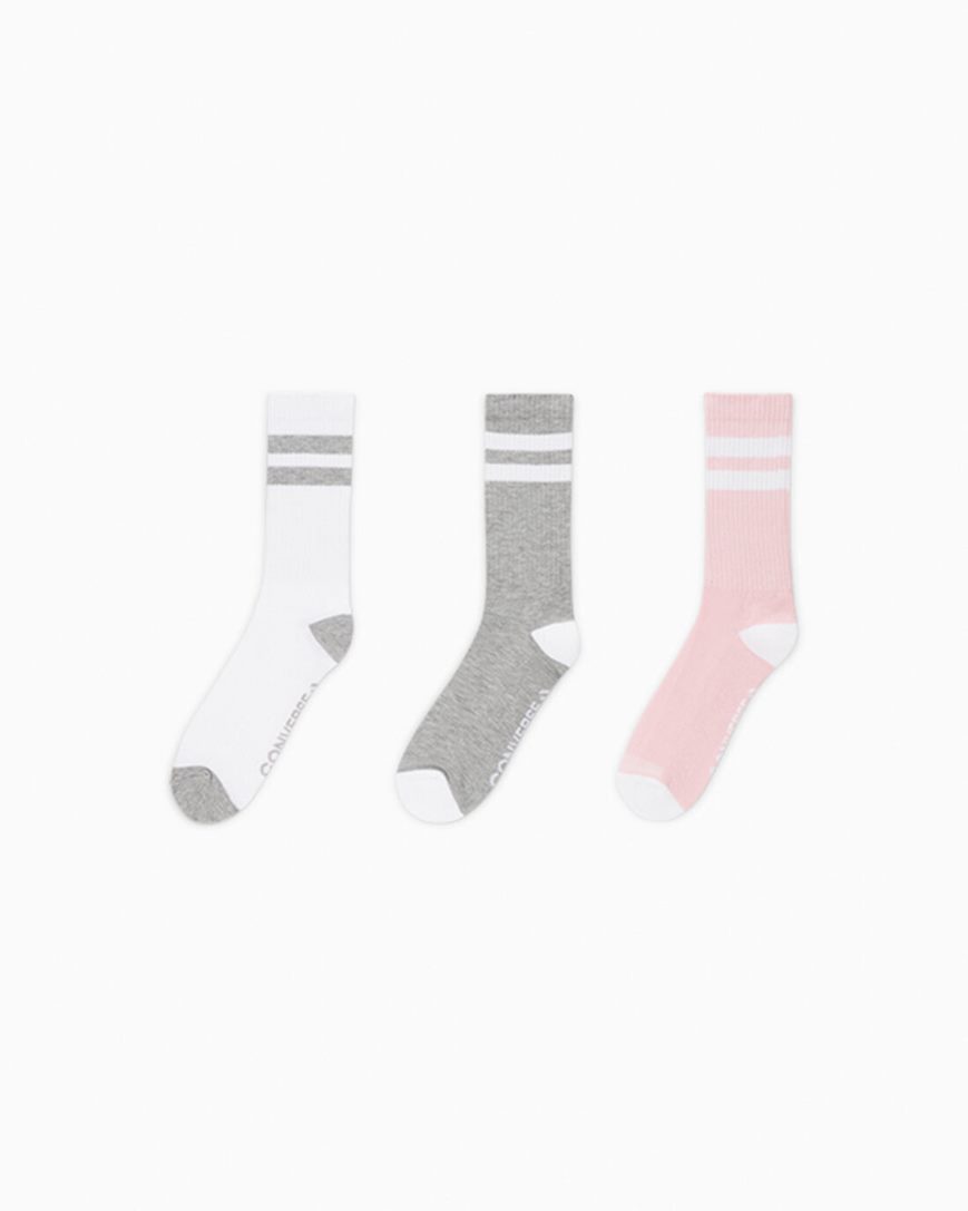 Meias Converse 3-Pack Classicos Double Stripe Crew Feminino Multicoloridas | PT Y0T1503